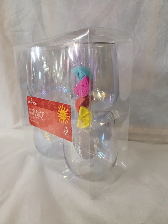 Crofton 4-Pack Iridescent Plastic Wine Glasses with Colorful Charms - Picture 4 of 5
